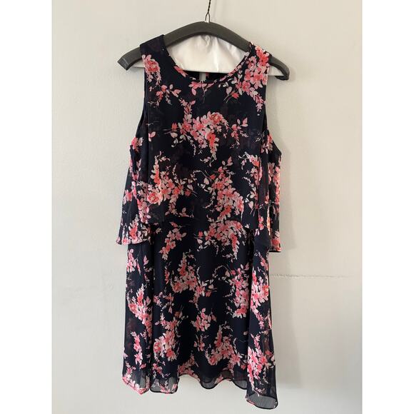 Tommy Hilfiger Womens Floral Chiffon Sleeveless Dress Size 6 Navy Pink Spring - Picture 1 of 7